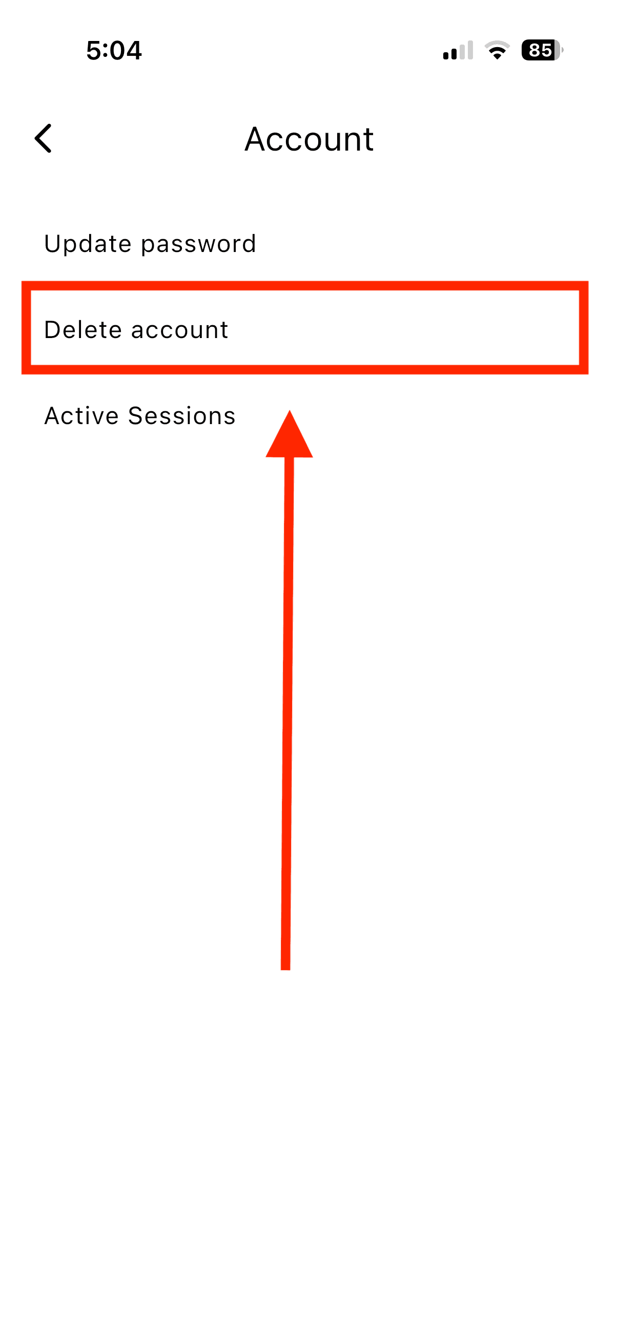 Step 4: Go to delete account